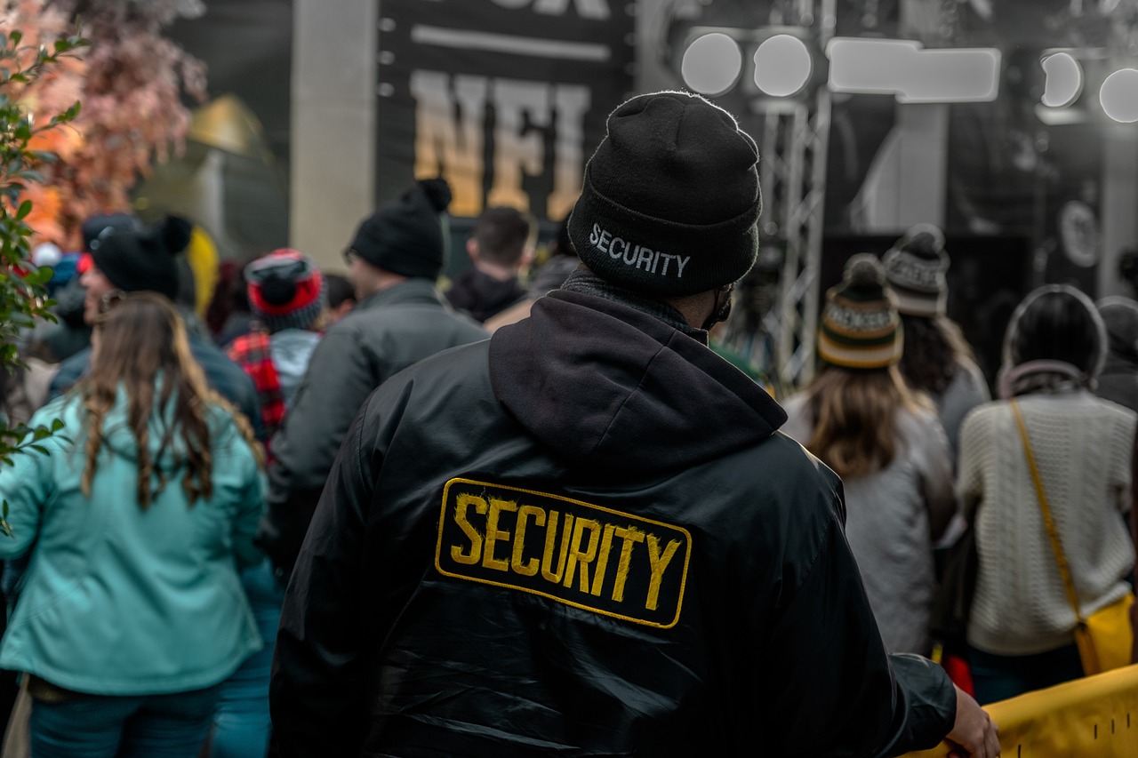 security guard, crowd, crowd control